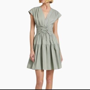 NWT Derek Lam 10 Crosby Tora smocked mini dress sage green size 2